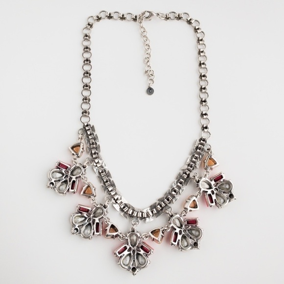 Stella & Dot Callie Statement Necklace Crystal Rhinestone Floral Silver Tone - Picture 12 of 15